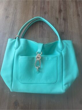 Dooney & Bourke Turquoise Leather Tote Handbag with Gold Hardware